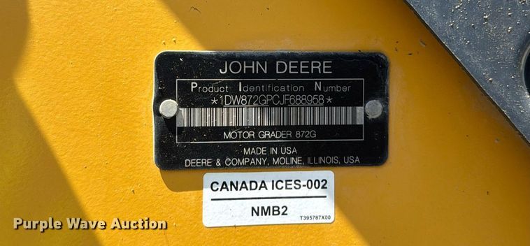 image for item DW1897 2018 John Deere 872G motor grader