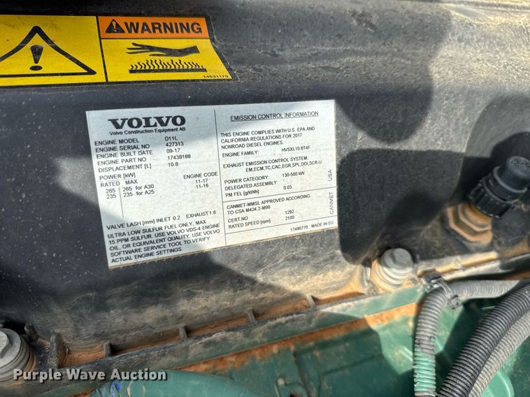 image for item DW1900 2018 Volvo A25G articulated haul truck