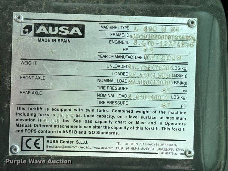 image for item DW8712 2019 AUSA C400HX4 forklift