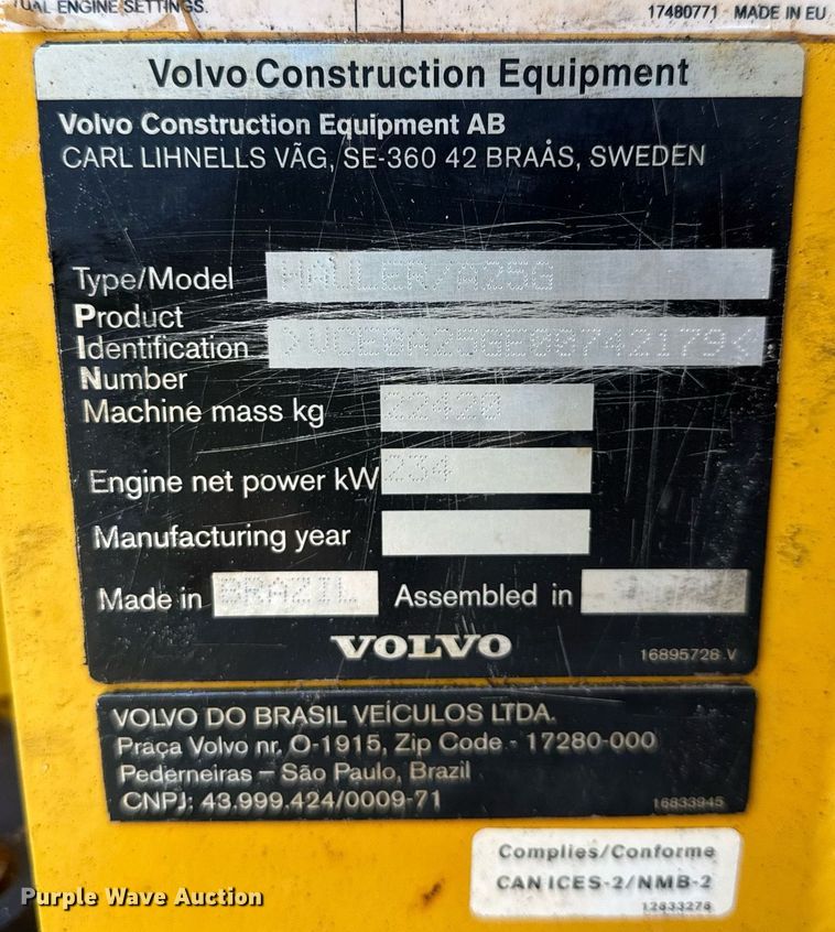 image for item EC3541 2018 Volvo A25G articulated haul truck