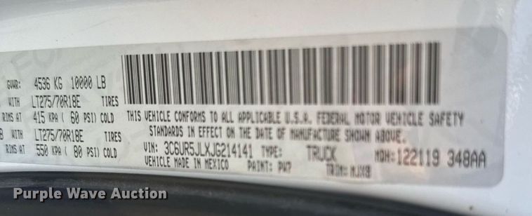 image for item ED5664 2018 Dodge Ram 2500 Crew Cab pickup truck