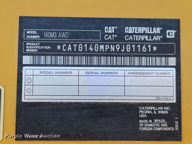 image for item EE0027 2019 Caterpillar 140M3 AWD motor grader