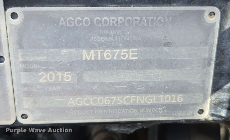 image for item EE0028 2015 Challenger MT675E MFWD tractor