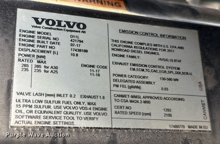 image for item EE0030 2018 Volvo A25G water wagon