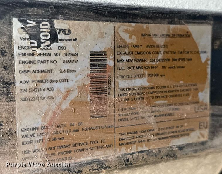 image for item EE0031 2008 Volvo A25E water wagon