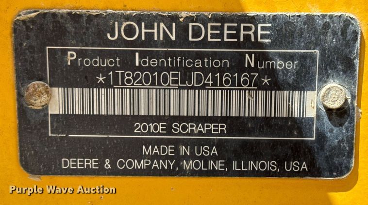 image for item EE0038 2018 John Deere 2010E scraper