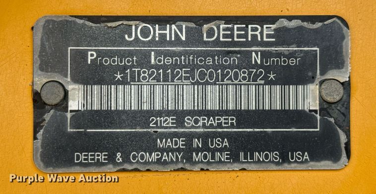 image for item EE0039 2012 John Deere 2112E scraper