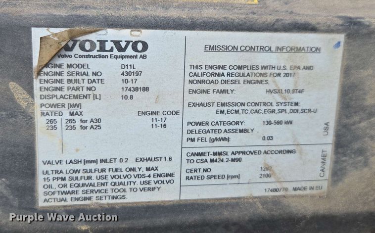 image for item EE0051 2018 Volvo A25G articulated haul truck