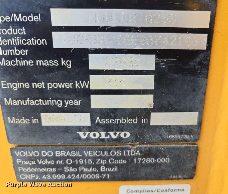 image for item EE0051 2018 Volvo A25G articulated haul truck