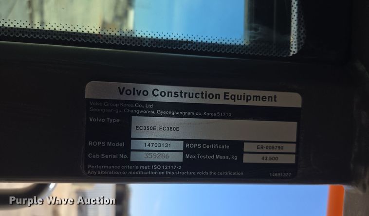 image for item EE0053 2018 Volvo EC380EL excavator