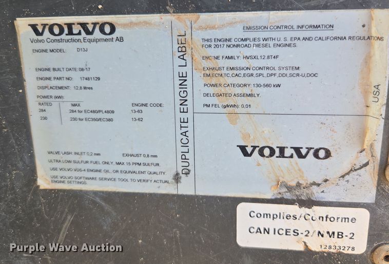 image for item EE0054 2018 Volvo EC350E excavator