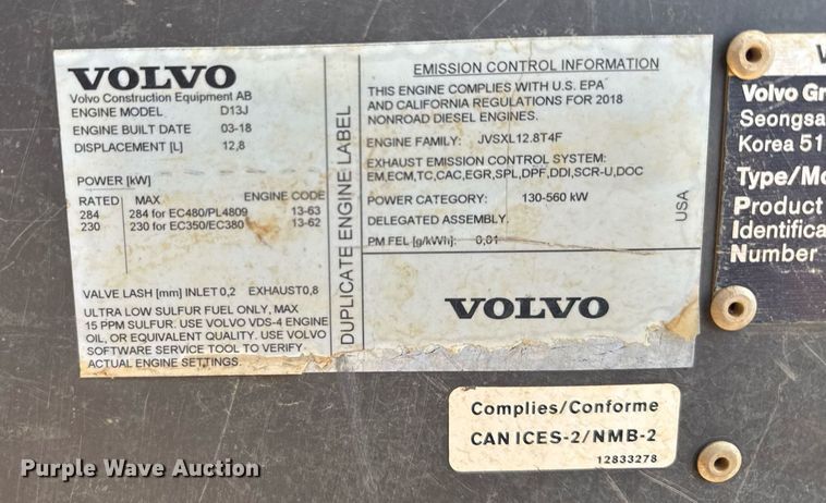 image for item EE0058 2018 Volvo EC480EL excavator