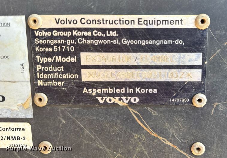 image for item EE0058 2018 Volvo EC480EL excavator