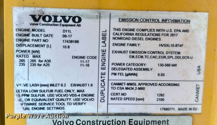 image for item EE0067 2018 Volvo A25G articulated haul truck