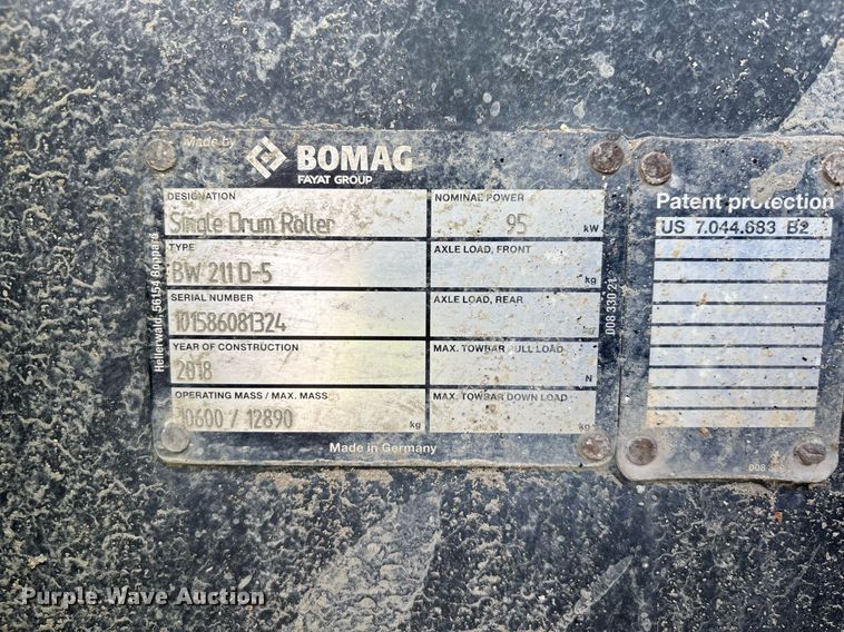 image for item EE0078 2018 Bomag 211D-5 single drum vibratory roller