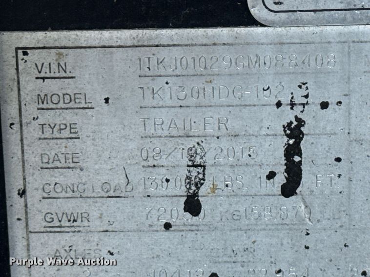 image for item EE0082 2016 Trail King TK130HDG-102 lowboy equipment trailer