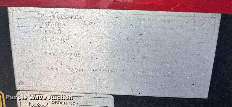 image for item EE0082 2016 Trail King TK130HDG-102 lowboy equipment trailer