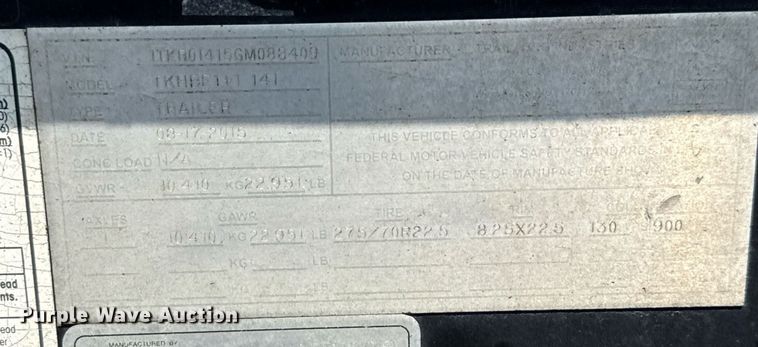 image for item EE0082 2016 Trail King TK130HDG-102 lowboy equipment trailer