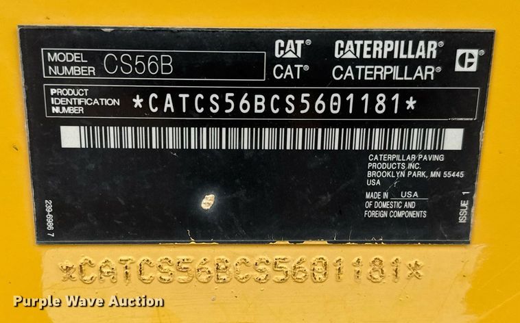 image for item EH0253 2019 Caterpillar CS56B single drum vibratory roller