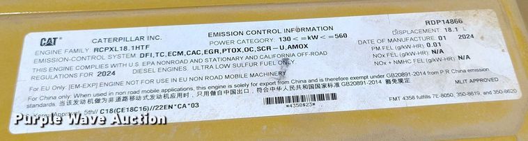 image for item EH0259 2024 Caterpillar 745 articulated scraper truck