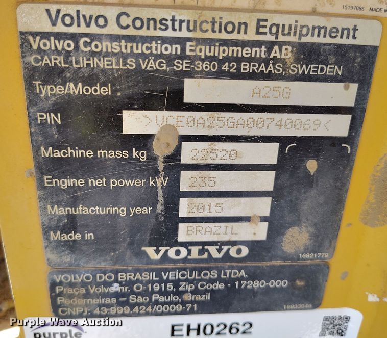 image for item EH0262 2016 Volvo A25G water wagon
