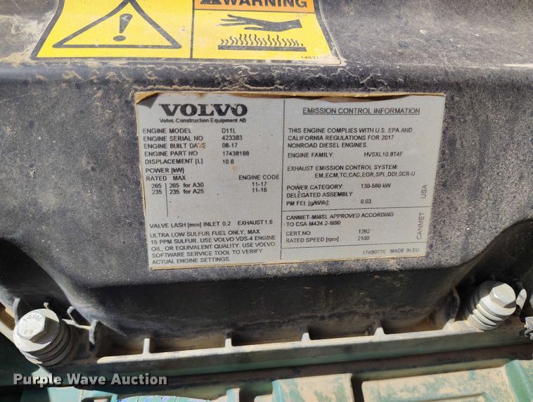 image for item EH0265 2018 Volvo A25G articulated scraper truck