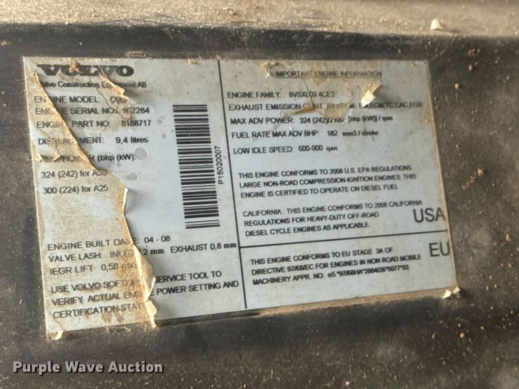 image for item EH0272 2008 Volvo A25E water wagon