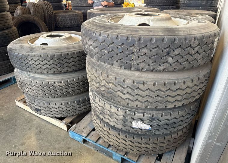 image for item EJ3816 (7) 11R24.5 tires and wheels  