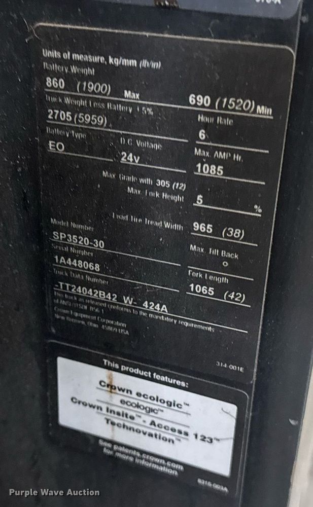 image for item DH9968 2015 Crown SP3520-30 order picker