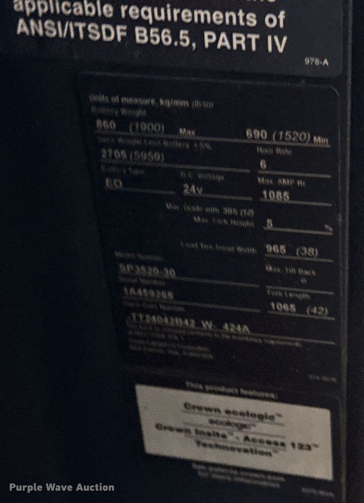 image for item DH9973 2016 Crown SP3520-30 order picker