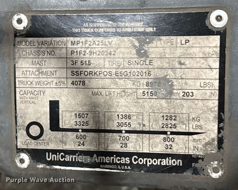 image for item DH9986 2015 UniCarriers PF50 forklift