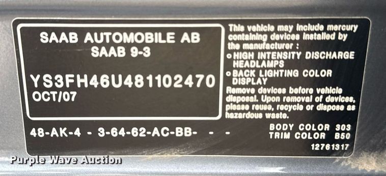 image for item DM5734 2008 Saab 9-3 