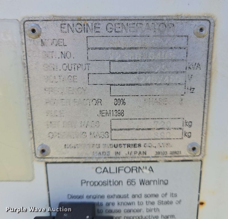 image for item DT4877 2013 Airman SDG25S generator