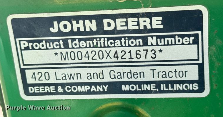 image for item DU9047 1987 John Deere 420 lawn mower