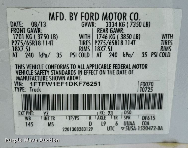 image for item DU9109 2013 Ford F150 XLT SuperCrew pickup truck