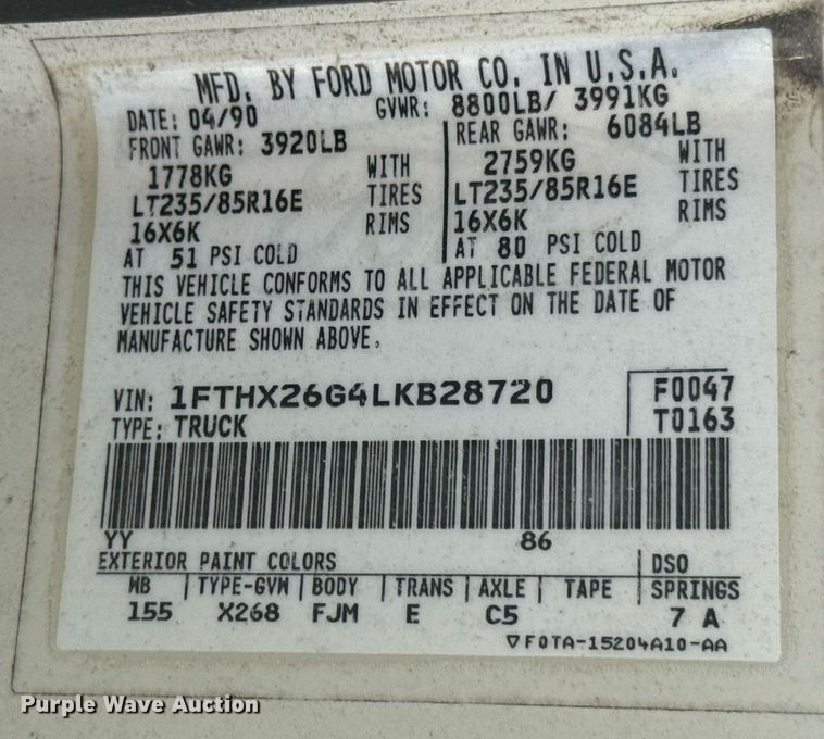 image for item DU9144 1990 Ford F250 XLT Lariat SuperCab pickup truck