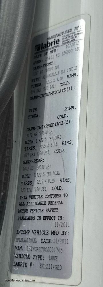 image for item DV2651 2012 International 7400 work star refuse truck