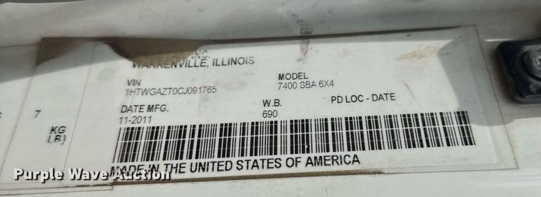 image for item DV2651 2012 International 7400 work star refuse truck