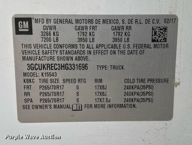 image for item DV2665 2017 Chevrolet Silverado LT Crew Cab pickup truck