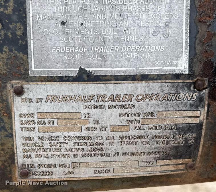 image for item DV2690 1992 Fruehauf PBA-T2-45 flatbed trailer