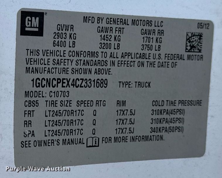 image for item DV4054 2012 Chevrolet Silverado 1500 pickup truck