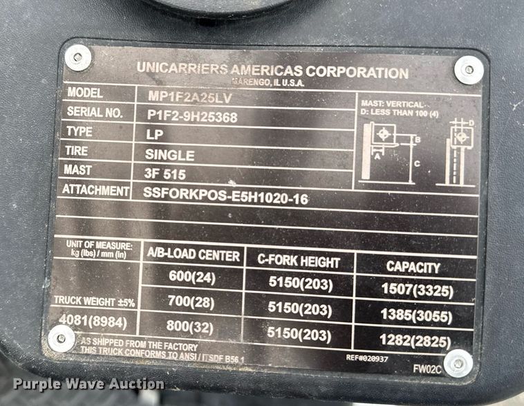 image for item DW1966 2019 UniCarriers PF50 forklift