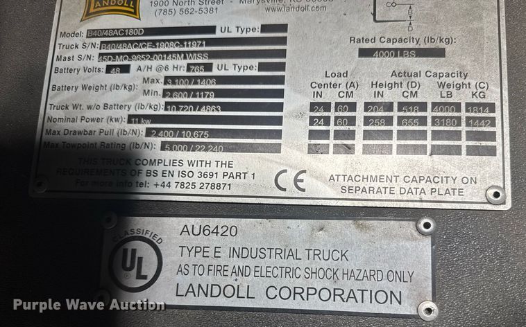 image for item DW1967 2019 Landoll B40AC forklift