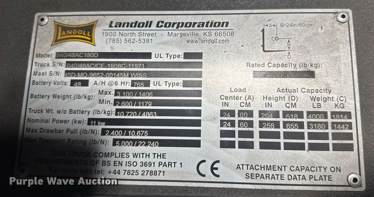 image for item DW1967 2019 Landoll B40AC forklift