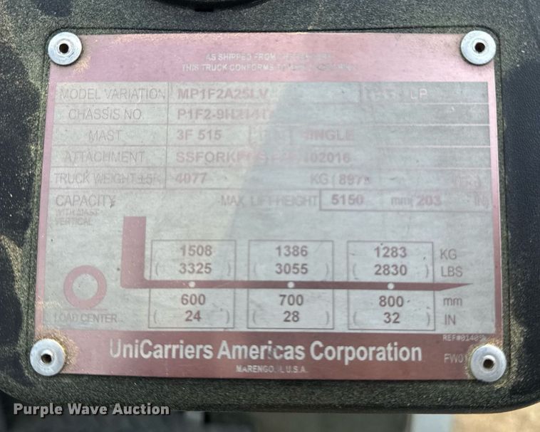 image for item DW1969 2016 UniCarriers PF50 forklift