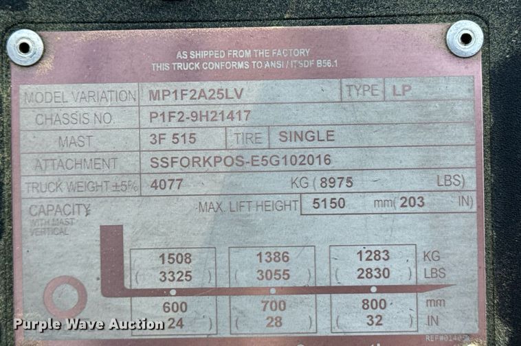 image for item DW1969 2016 UniCarriers PF50 forklift
