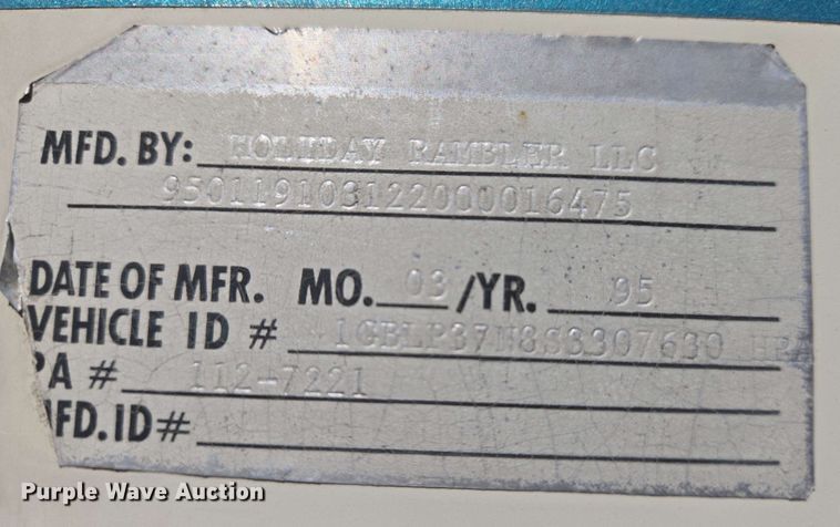 image for item DW7010 1995 Holiday Rambler Vacationer RV