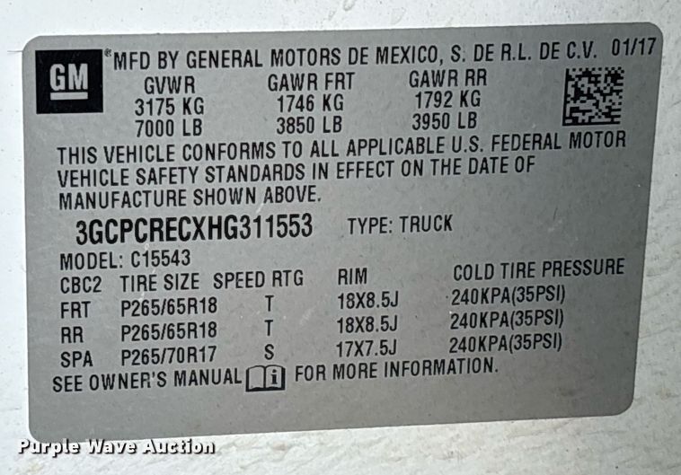 image for item DW8000 2017 Chevrolet Silverado 1500 Crew Cab pickup truck