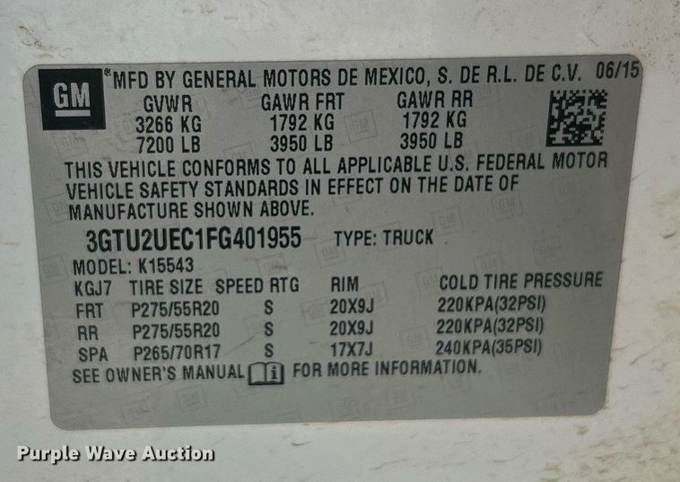 image for item DW8717 2015 GMC Sierra 1500 Crew Cab pickup truck