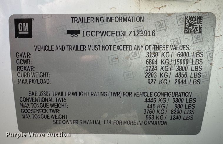 image for item DW8718 2020 Chevrolet  Silverado 1500 Crew Cab pickup truck